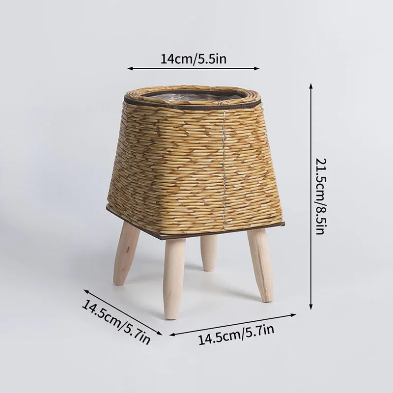 Nordic Woven Rattan Plant Stand – Creative Flowerpot Basket