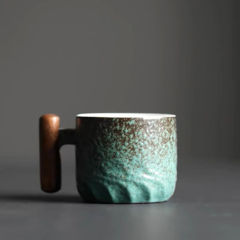 80ml Retro Ceramic Coffee Cup – Wooden Handle