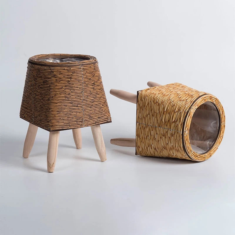 Nordic Woven Rattan Plant Stand – Creative Flowerpot Basket