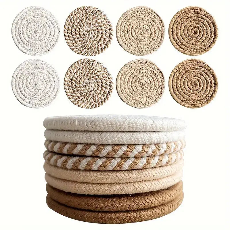 8-Piece Boho Cotton Drink Coasters – With or Without Holder