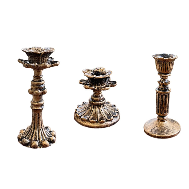 Vintage Resin Taper Candlestick Holder – Antique Bronze Wedding Décor