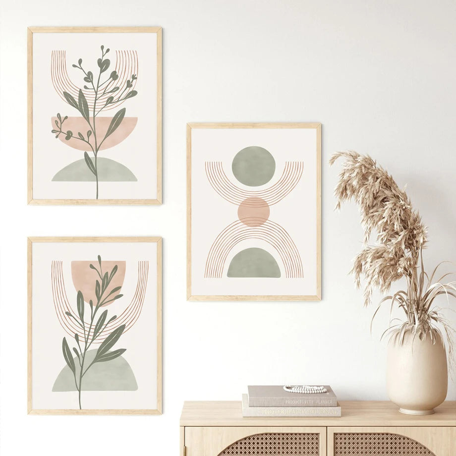 Boho Rainbow Leaf Wall Art – Abstract Geometric Canvas Print