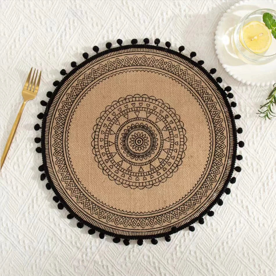 Boho Jute Placemats – 4- or 6-Piece Vintage Woven Table & Wall Mats