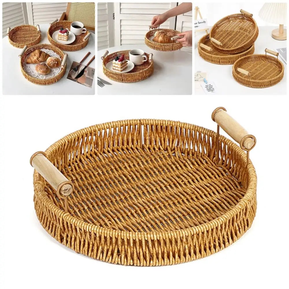 Handwoven Rattan Serving Trays – Round & Rectangle Storage Baskets