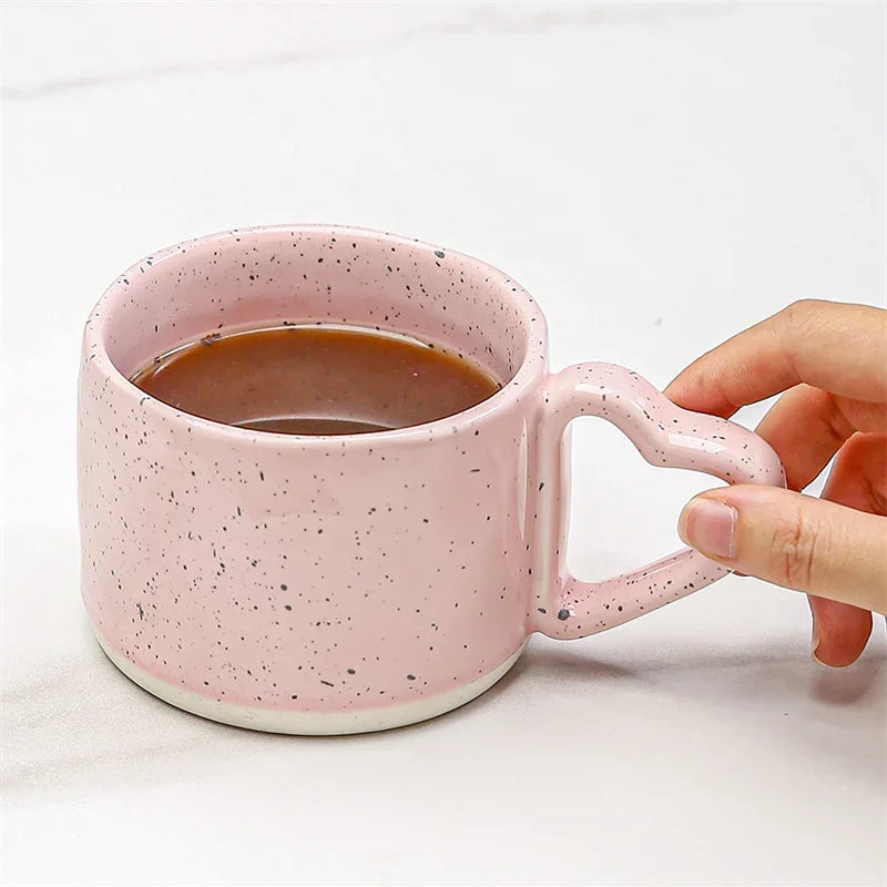Korean Aesthetic Ceramic Mug – Pink Heart Handle