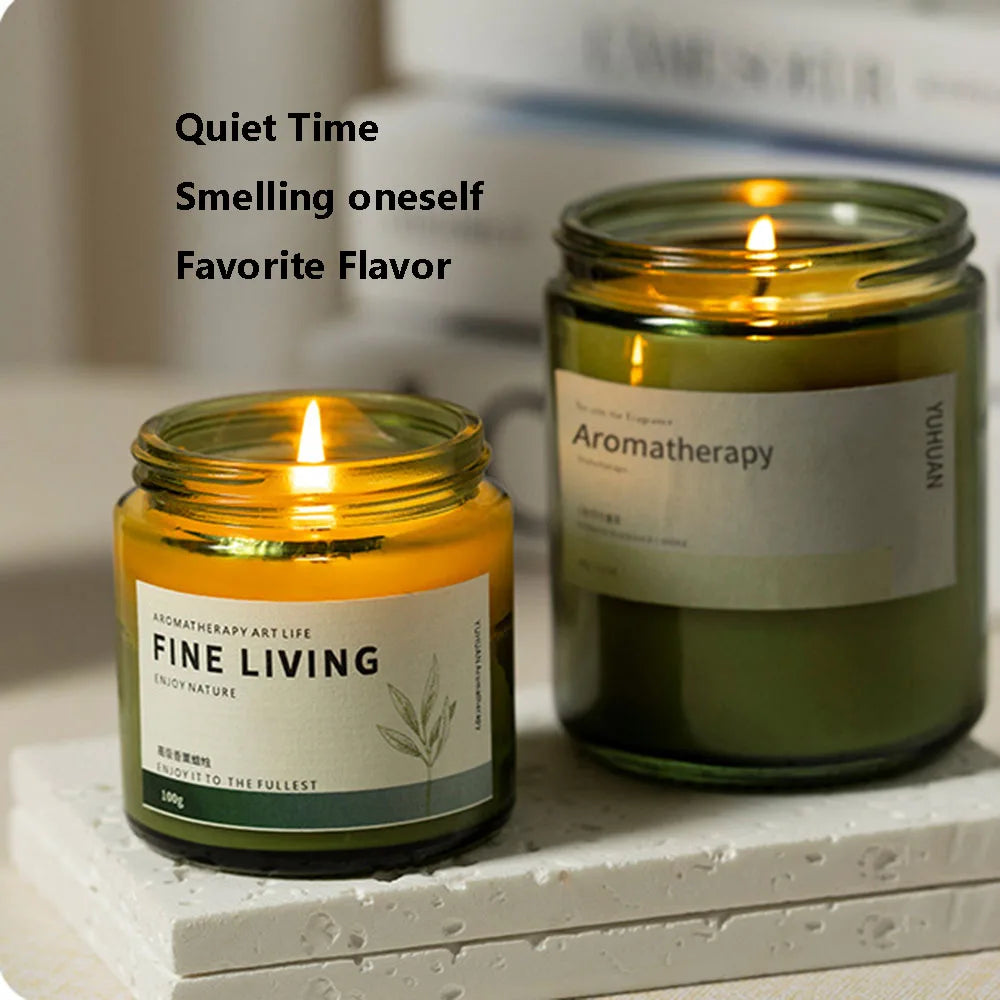 Green Glass Aromatherapy Candle  (White Tea, Velvet Rose, Coconut & More)
