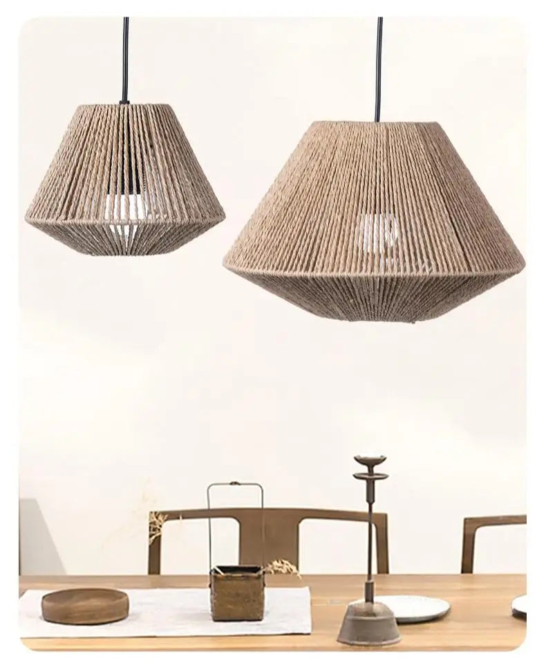 Hand-Woven Paper Rope Rattan Lampshade – Rustic Boho Lighting