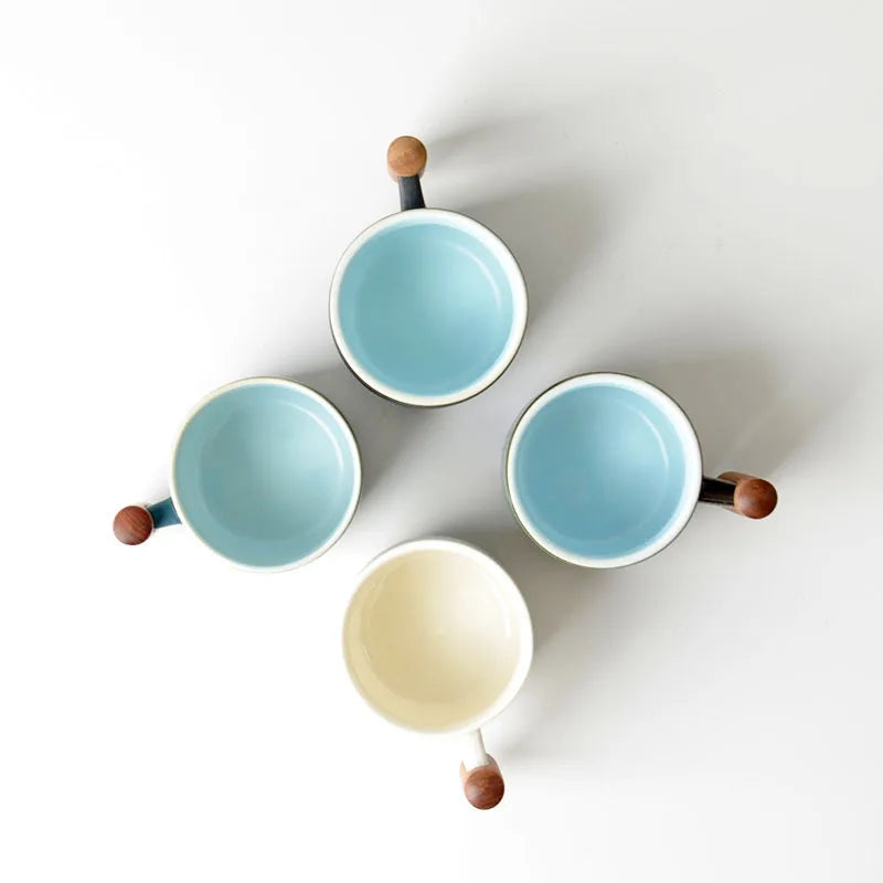 80ml Retro Ceramic Coffee Cup – Wooden Handle