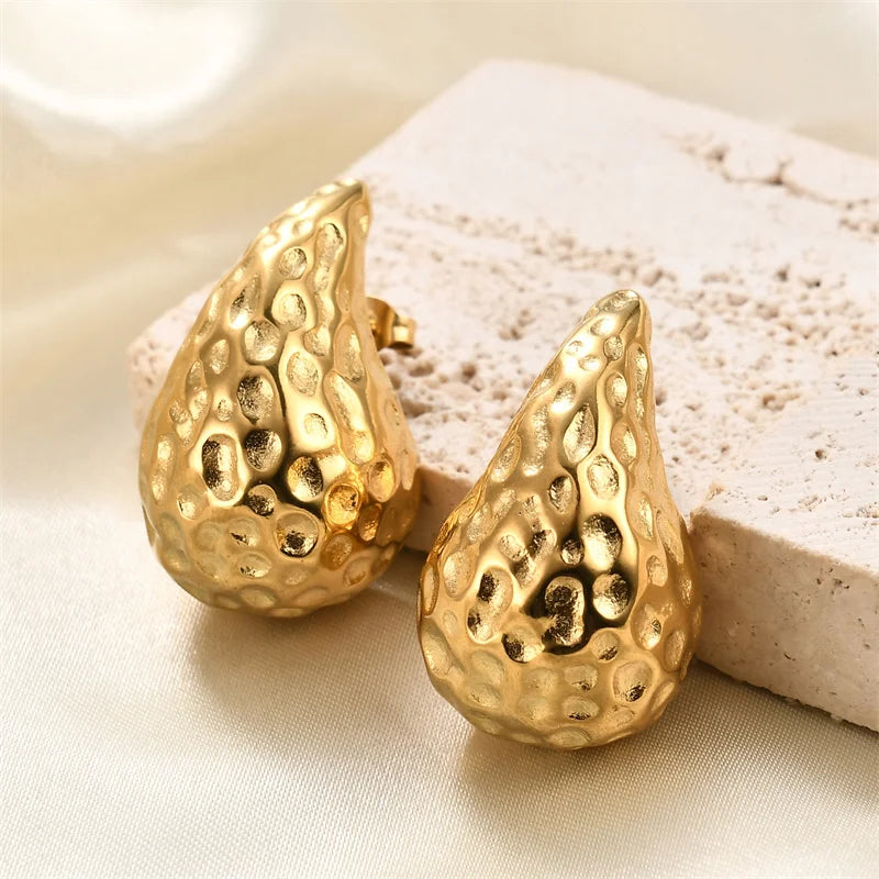 Gold Chunky Dome Drop Earrings – Bold Teardrop Statement Jewelry for Women