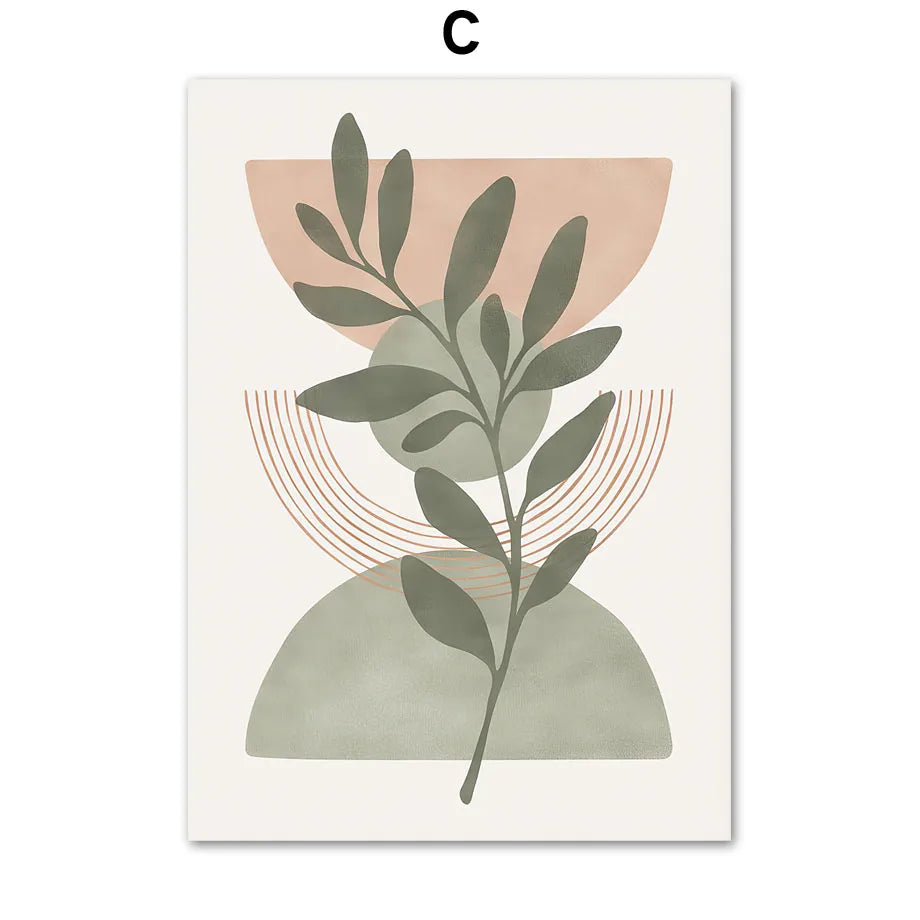 Boho Rainbow Leaf Wall Art – Abstract Geometric Canvas Print
