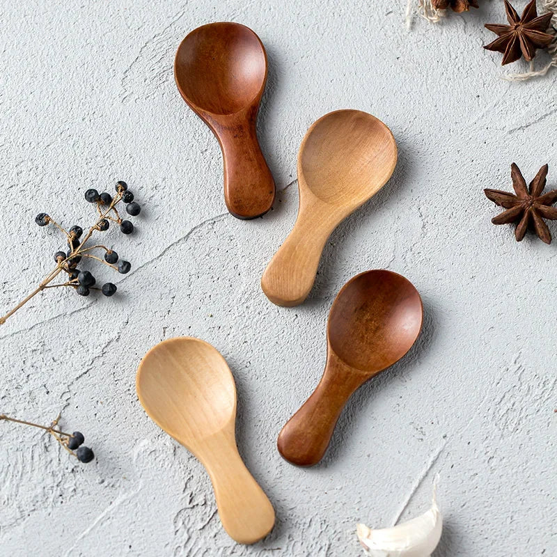 4pc Mini Wooden Spice Spoons – Condiment & Tea Scoops