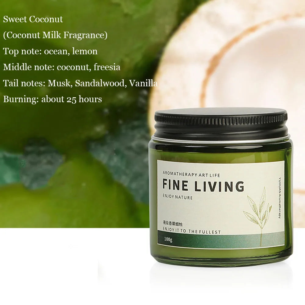 Green Glass Aromatherapy Candle  (White Tea, Velvet Rose, Coconut & More)