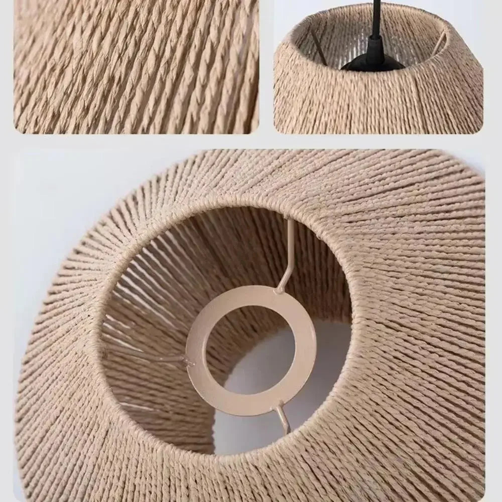 Hand-Woven Paper Rope Rattan Lampshade – Rustic Boho Lighting