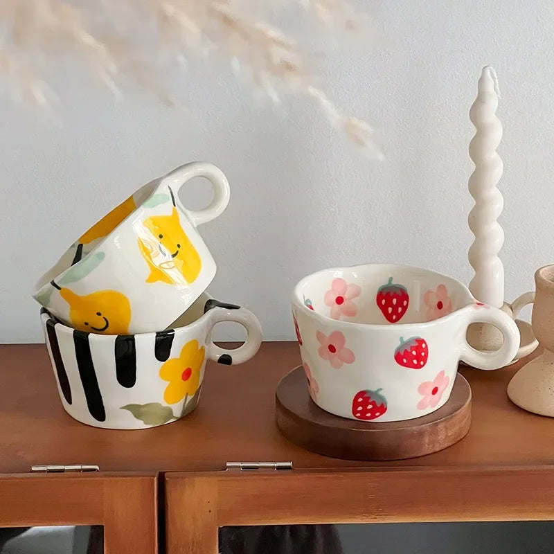 300ml Hand-Pinched Ceramic Mug – Hand-Drawn Floral Design